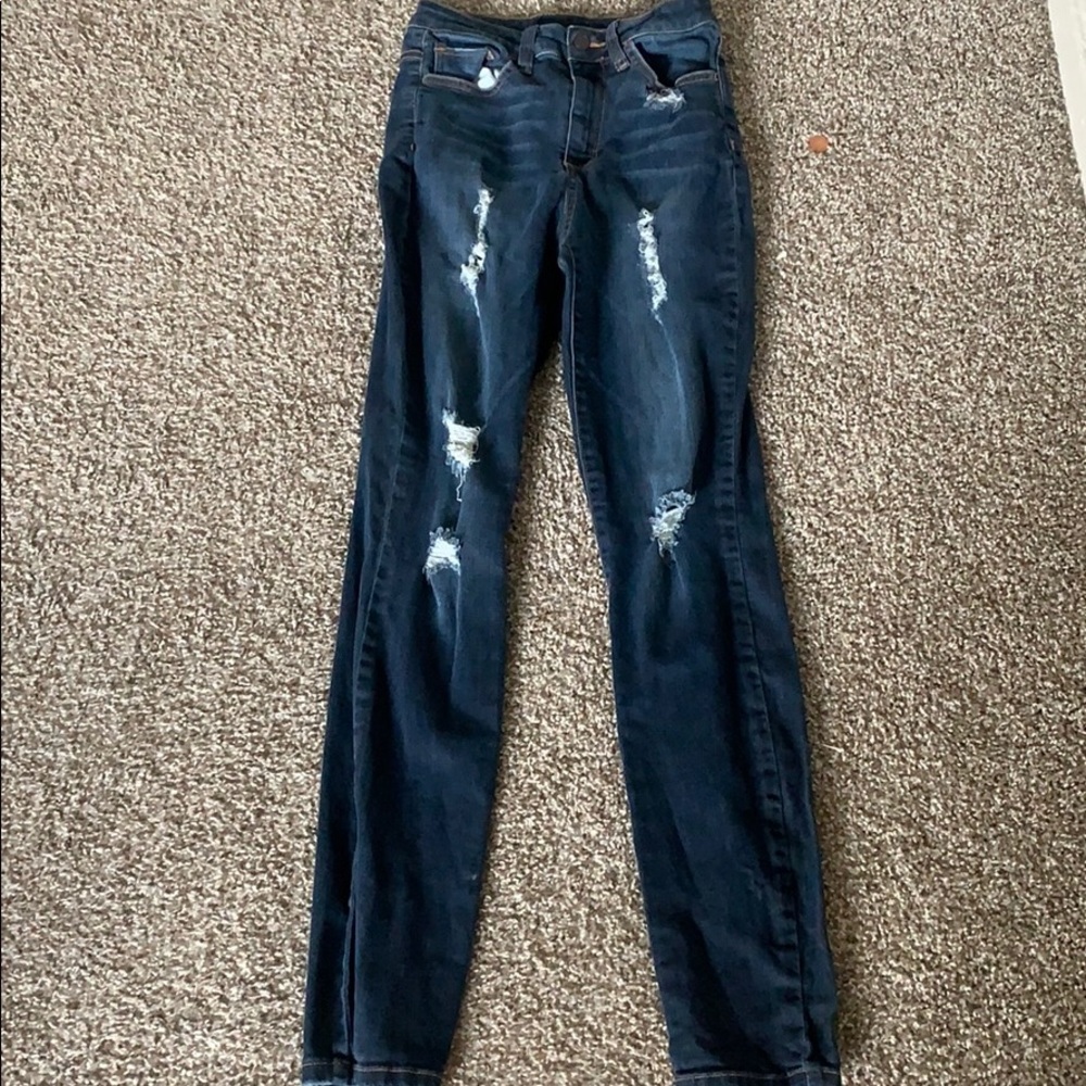 High waist Blue jeans with distress